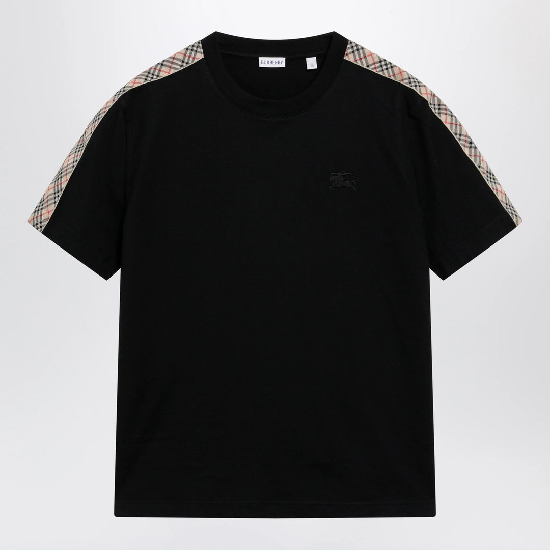 Burberry - Black T-shirt with checkered pattern detail