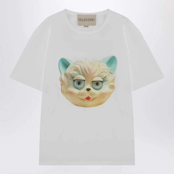 Valentino - White T-shirt with Le Chat De La Maison print