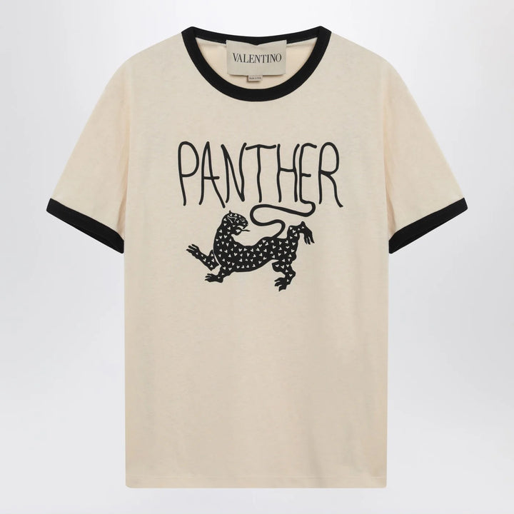 Valentino - Butter-colored T-shirt with Panther print