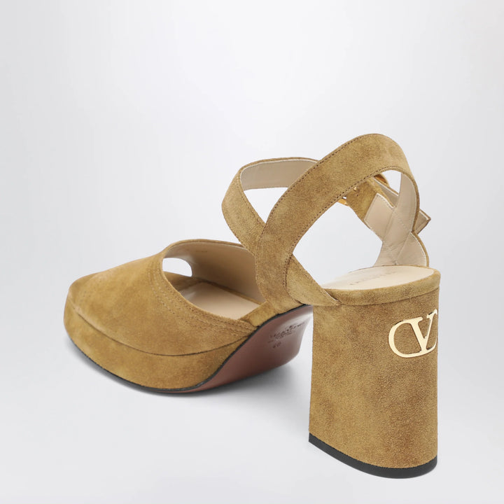 Valentino Garavani - Beige Fawcette platform sandals in split leather
