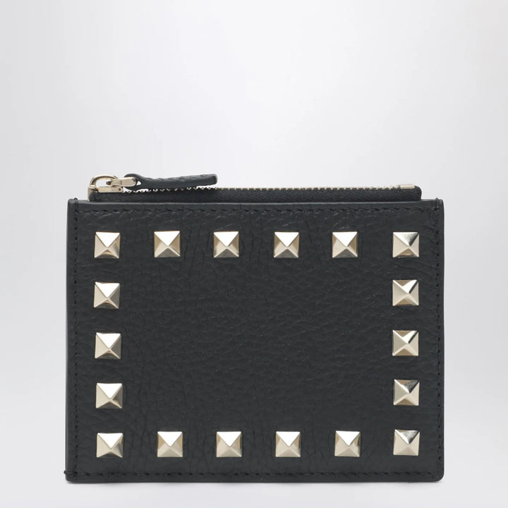 Valentino Garavani - Black leather Rockstud zip card holder