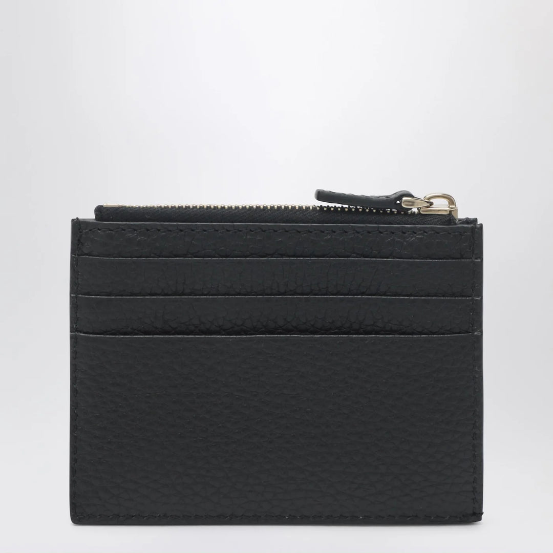 Valentino Garavani - Black leather Rockstud zip card holder