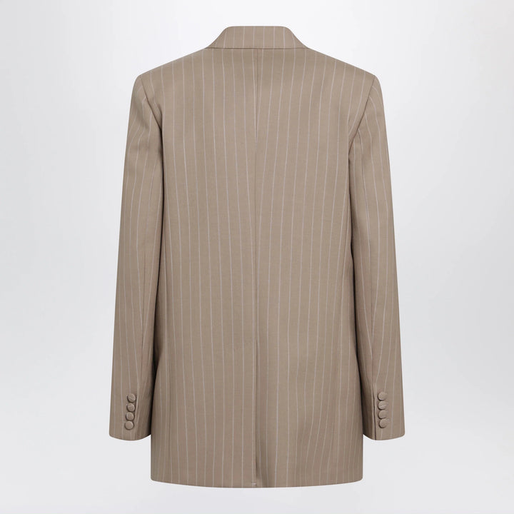 Valentino - Double-Breasted Pinstripe Jacket in Mud/Ivory Virgin Wool