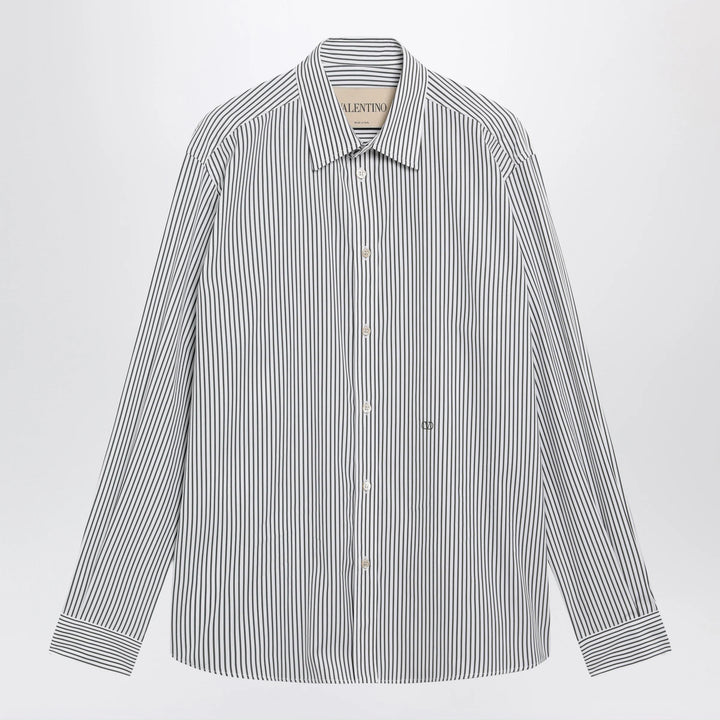 Valentino - Ivory/green striped shirt with Vlogo