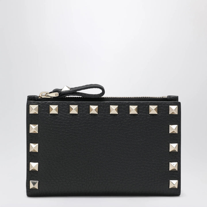 Valentino Garavani - Black Leather Rockstud Zip Card Holder