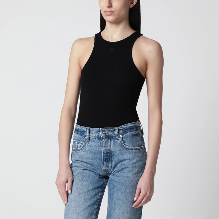 ANINE BING - Black ribbed tank top with logo embroidery