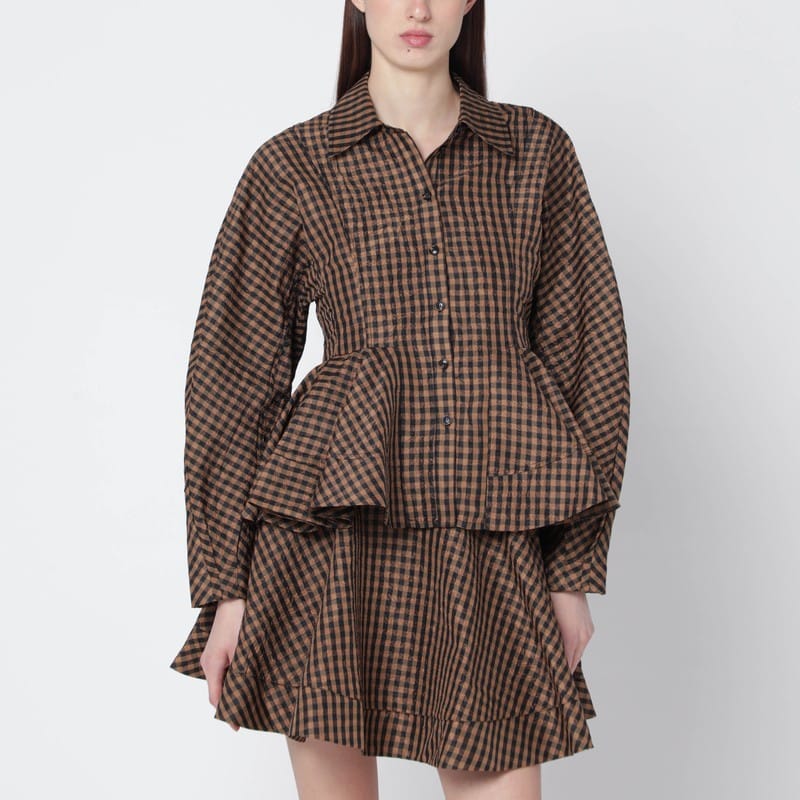 Shirts & Tops GANNI - Brown/black gingham peplum shirt - 34 FR Brand