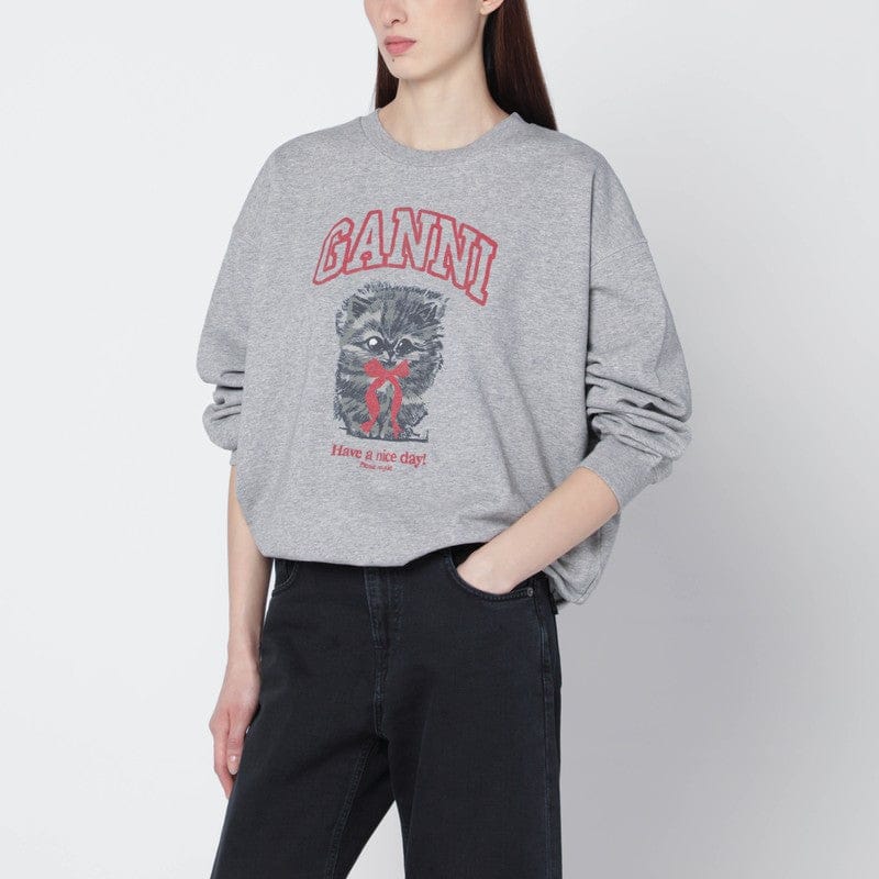 Shirts & Tops GANNI - Grey Kitty sweatshirt with logo print - XS Brand