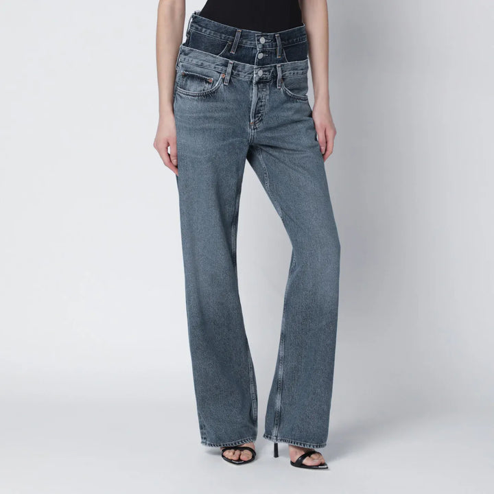 AGOLDE - Elson jeans with double waistband in dark/light indigo