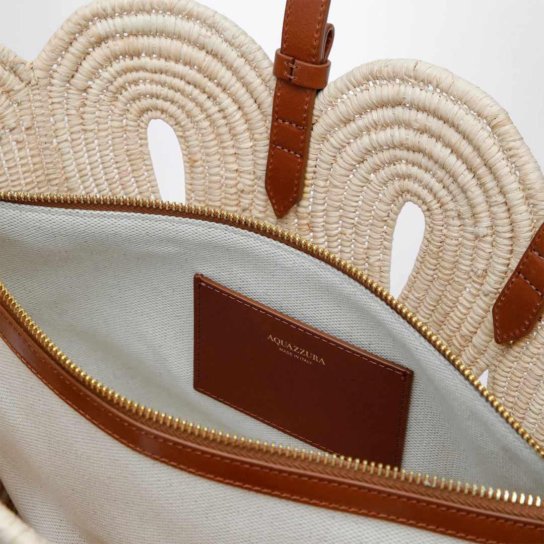 Aquazzura - Artiste medium raffia tote in natural and tan