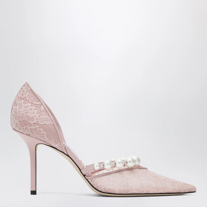 Jimmy Choo - Pink Lace Décolleté with Pearl Decoration