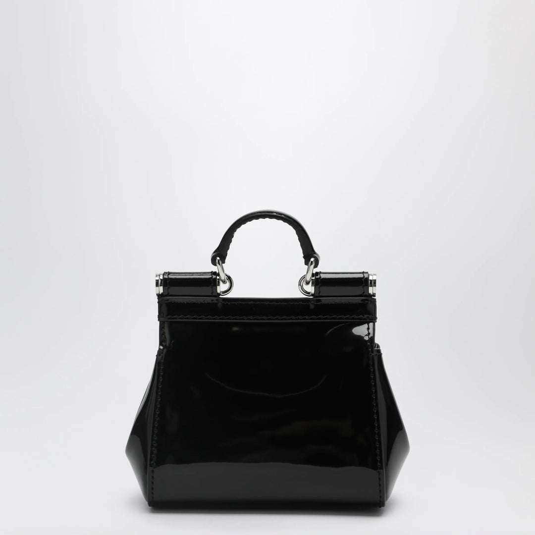 Dolce&amp;Gabbana - Mini patent calf leather bag with logo plaque, black