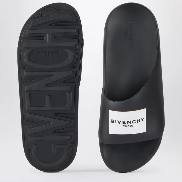 Givenchy - Black rubber Label Slide flat mules