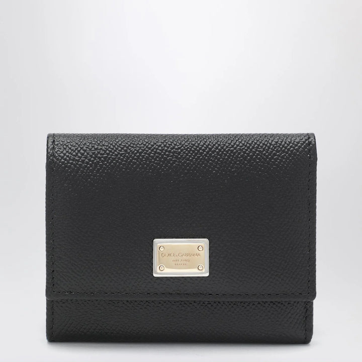 Dolce&amp;Gabbana - Black dauphine leather wallet with logo plaque