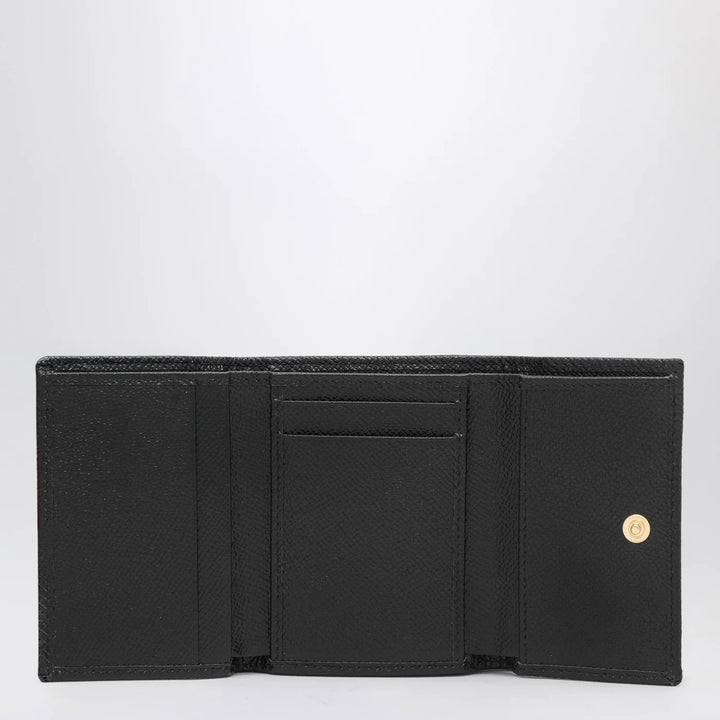 Dolce&amp;Gabbana - Black dauphine leather wallet with logo plaque