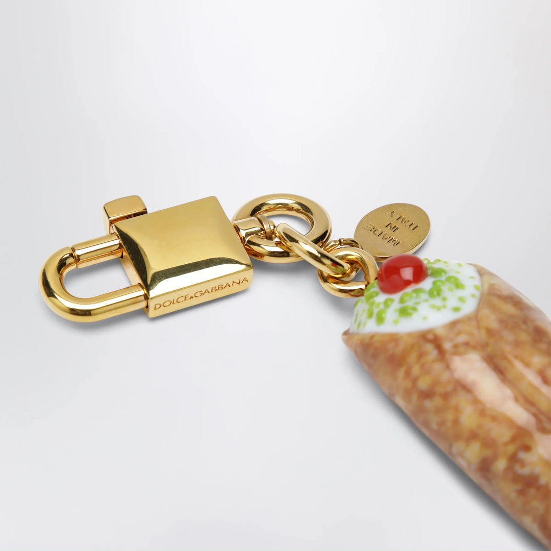 Dolce&amp;Gabbana - Cannolo charm keyring in metal and resin, multicolor