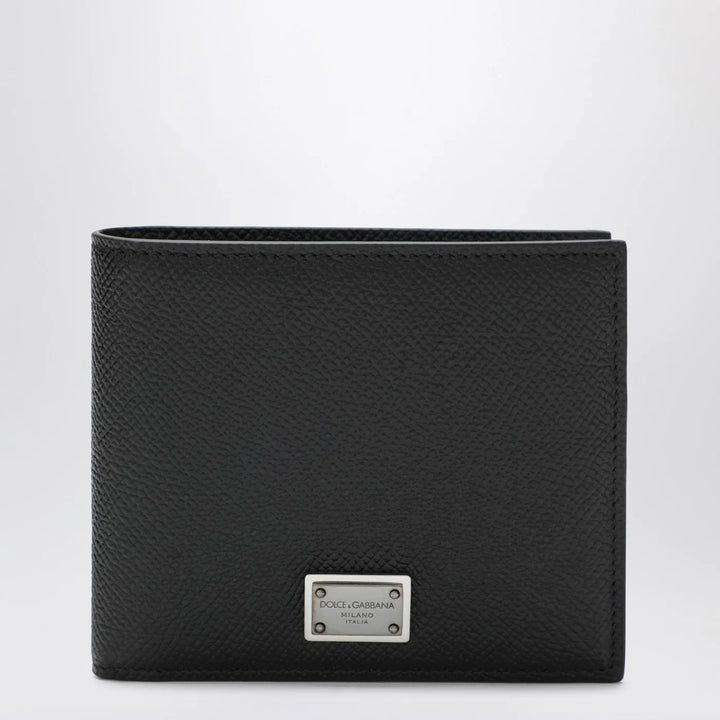 Dolce&amp;Gabbana - Black dauphine leather wallet with logo plaque
