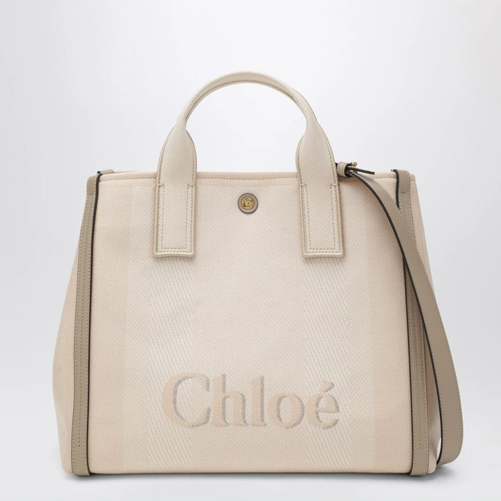 Chloé - Carry tote bag in pink beige striped canvas