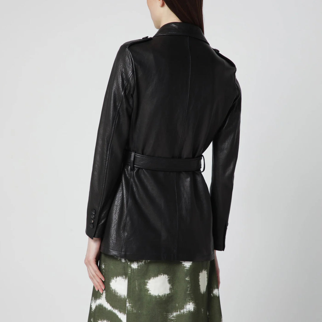 Tagliatore - Black leather belted jacket