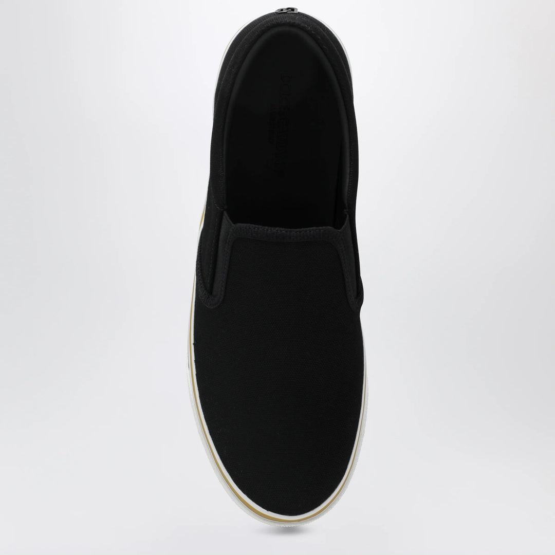 Dolce&amp;Gabbana - Black cotton slip-on shoes with striped details
