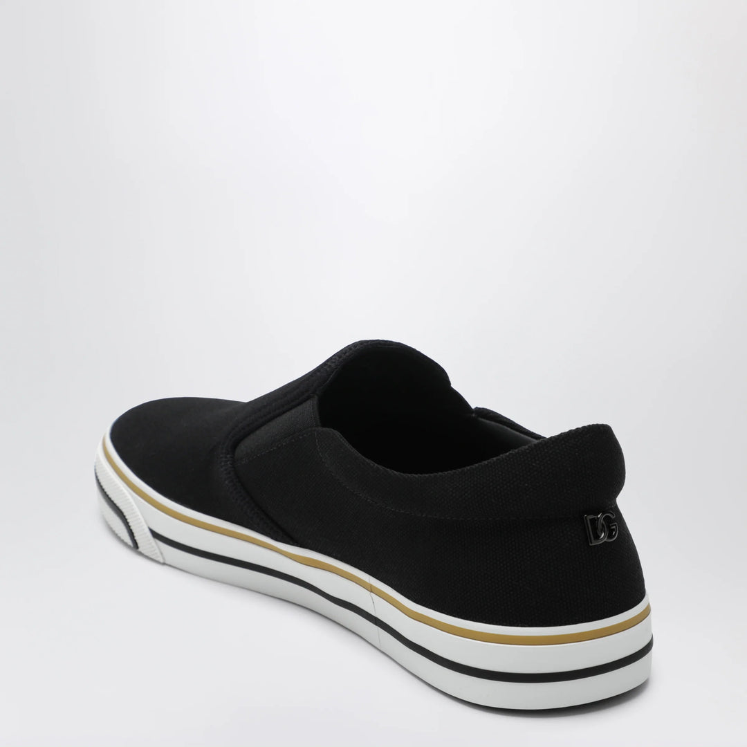 Dolce&amp;Gabbana - Black cotton slip-on shoes with striped details