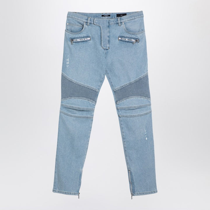 Balmain Light blue denim biker jeans
