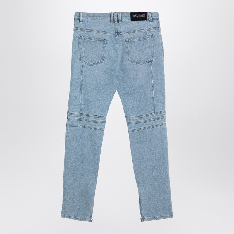 Balmain Light blue denim biker jeans