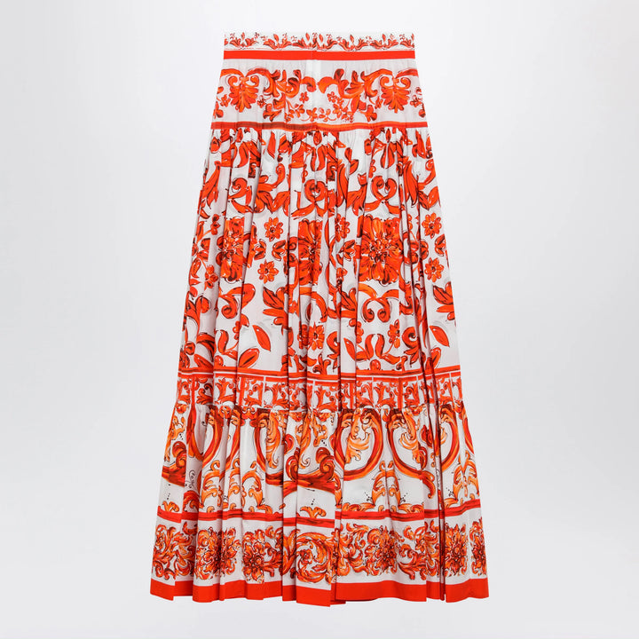 Dolce&amp;Gabbana - Long Maiolica-print cotton poplin skirt in orange