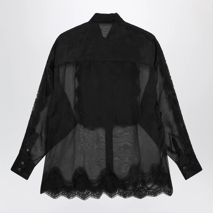 Dolce&amp;Gabbana - Organza tuxedo shirt with lace inserts in black