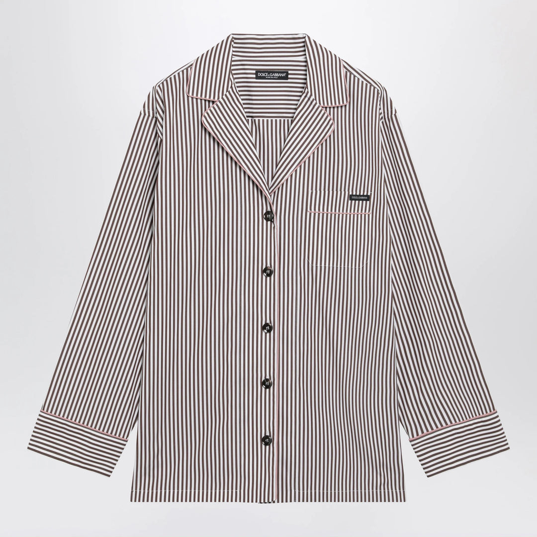 Dolce&amp;Gabbana - Brown striped cotton shirt with revere collar