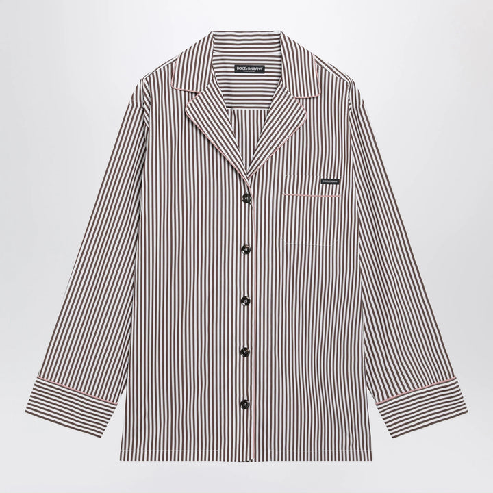 Dolce&amp;Gabbana - Brown striped cotton shirt with revere collar
