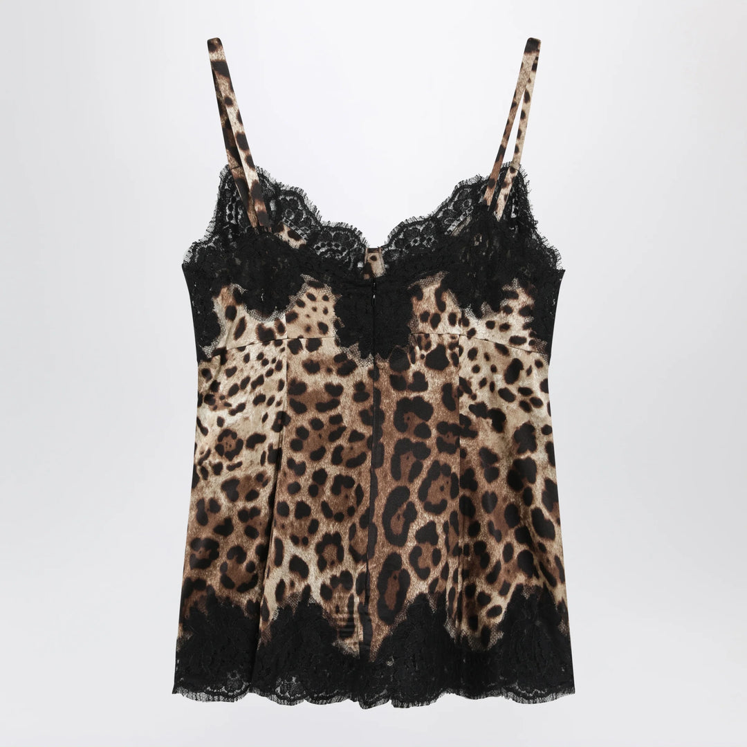 Dolce&amp;Gabbana - Leopard-print satin camisole with lace trim