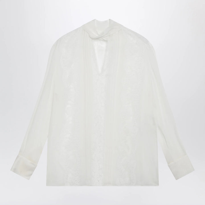 Dolce&amp;Gabbana - Silk chiffon and lace blouse with neck scarf in white