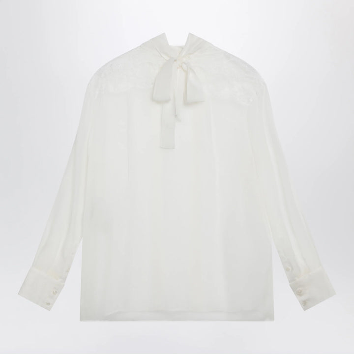 Dolce&amp;Gabbana - Silk chiffon and lace blouse with neck scarf in white