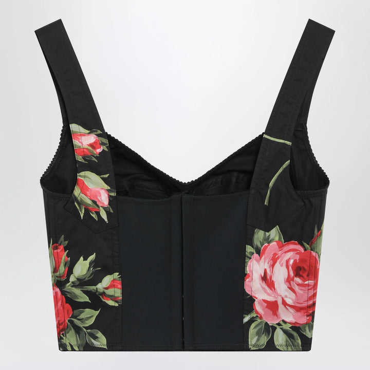Dolce&amp;Gabbana - Bouquet rose print cotton bustier top in black