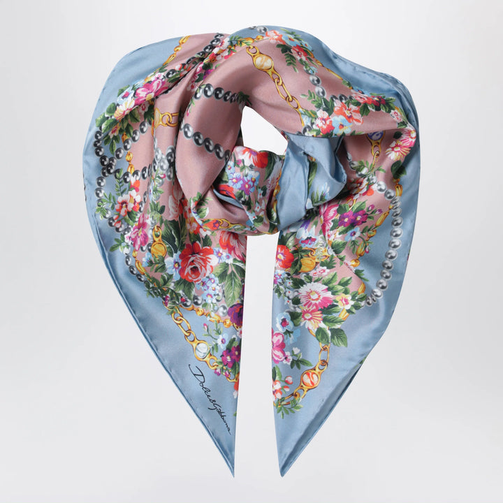 Dolce&amp;Gabbana - 90x90 silk twill scarf with floral bouquet print