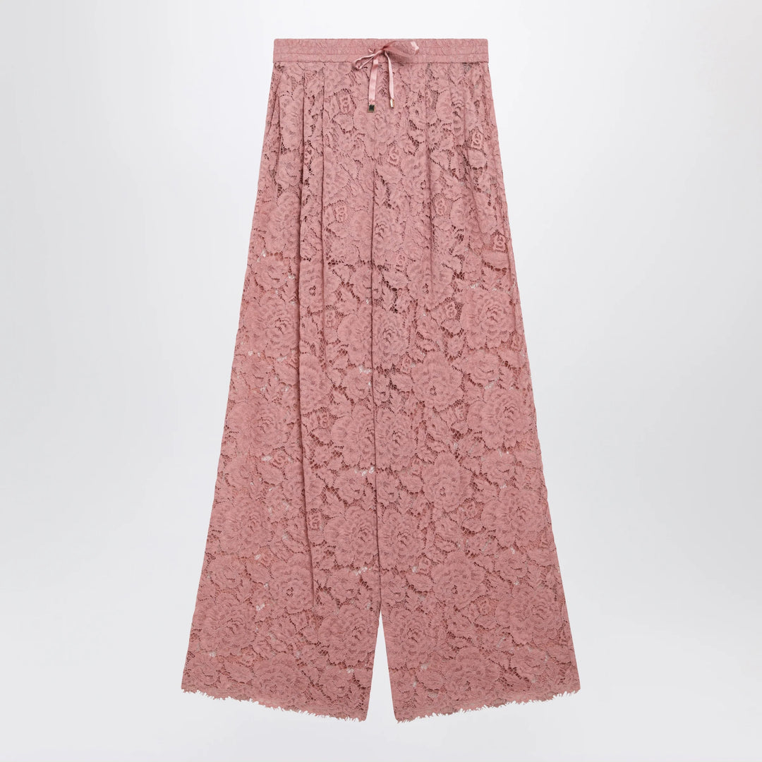 Dolce&amp;Gabbana - High-waist flared floral lace pants in dusty pink
