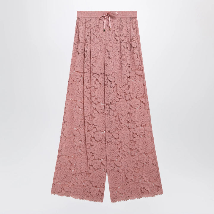 Dolce&amp;Gabbana - High-waist flared floral lace pants in dusty pink