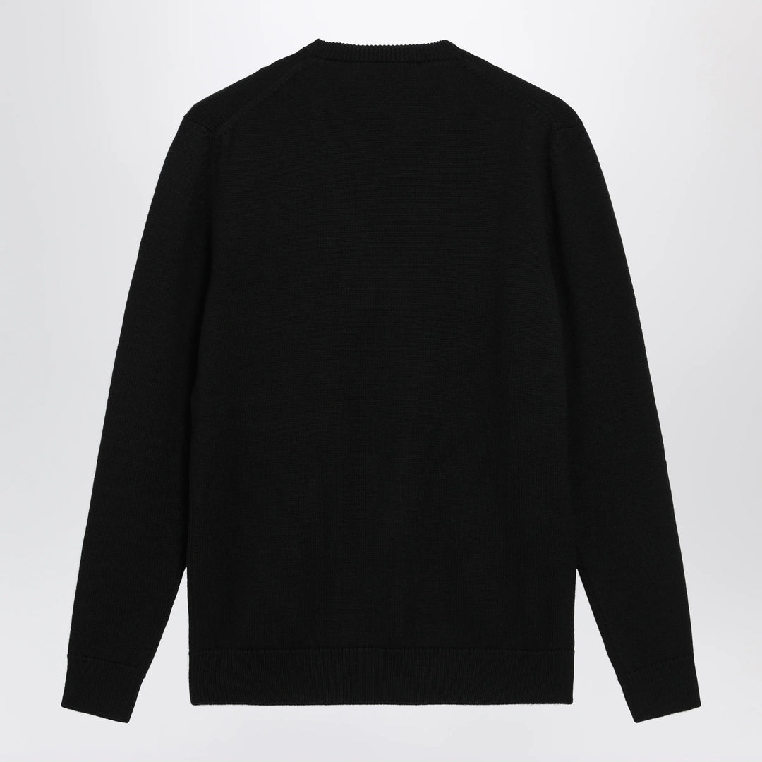 Dolce&amp;Gabbana - V-neck sweater with embroidered floral details in wool, black