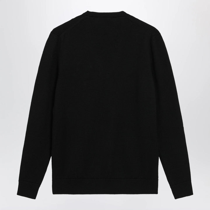 Dolce&amp;Gabbana - V-neck sweater with embroidered floral details in wool, black