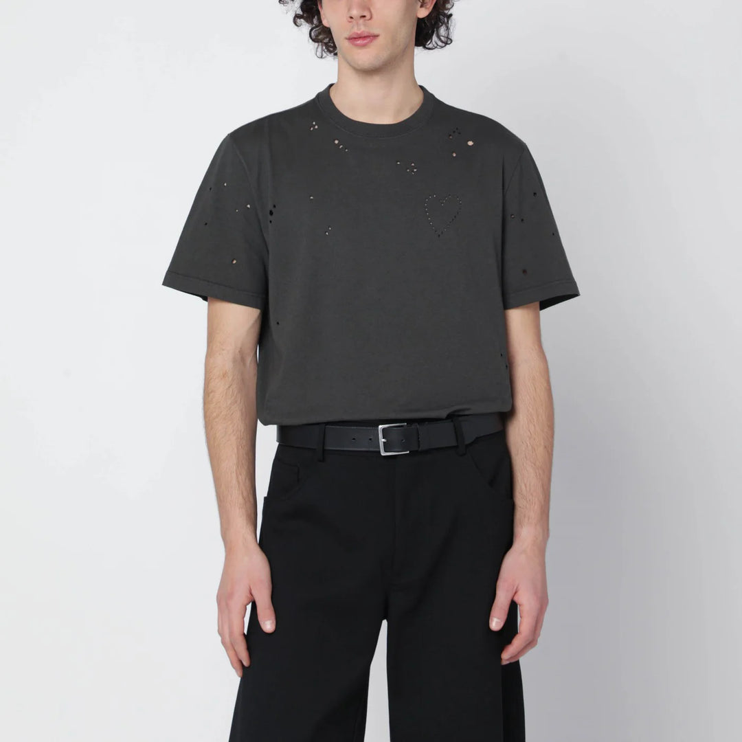 Golden Goose - Vintage-effect anthracite T-shirt with perforated heart