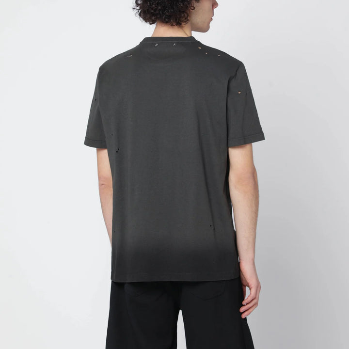 Golden Goose - Vintage-effect anthracite T-shirt with perforated heart