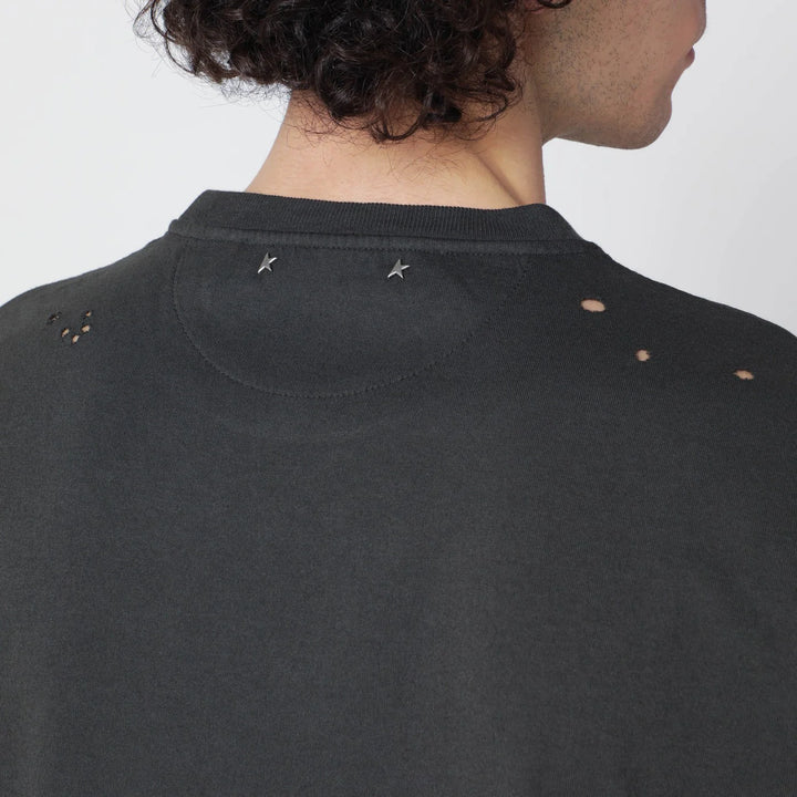 Golden Goose - Vintage-effect anthracite T-shirt with perforated heart