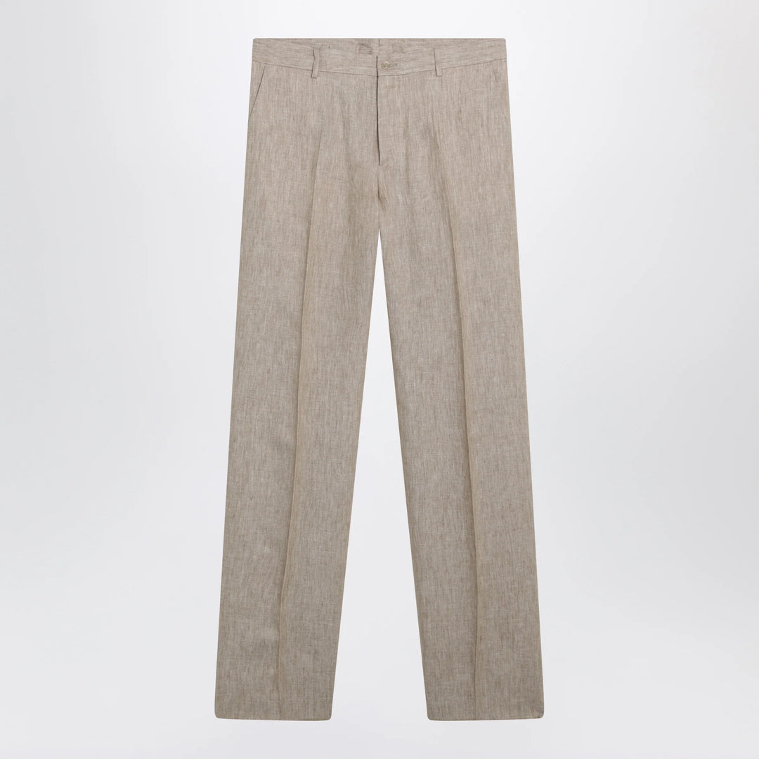 Dolce&amp;Gabbana - Classic linen twill trousers in beige/white mélange