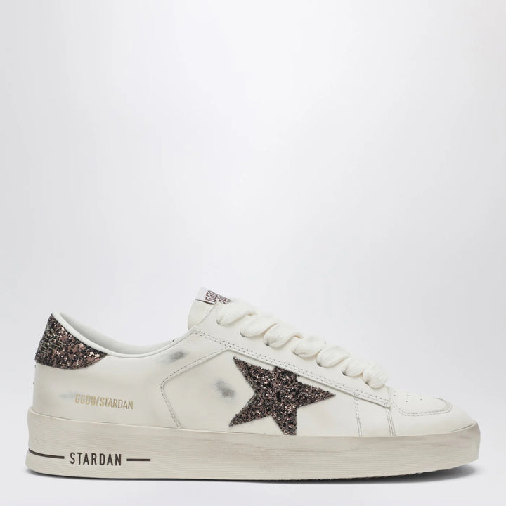 Golden Goose - Stardan Sneakers in white leather and brown glitter