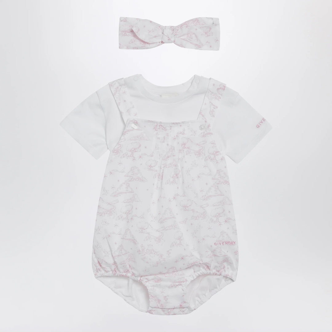 Givenchy - White/pink cotton romper with headband