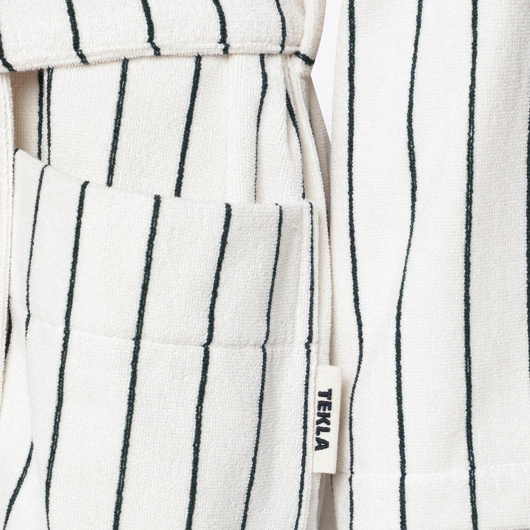 Tekla - Hooded organic cotton bathrobe in racing green stripes