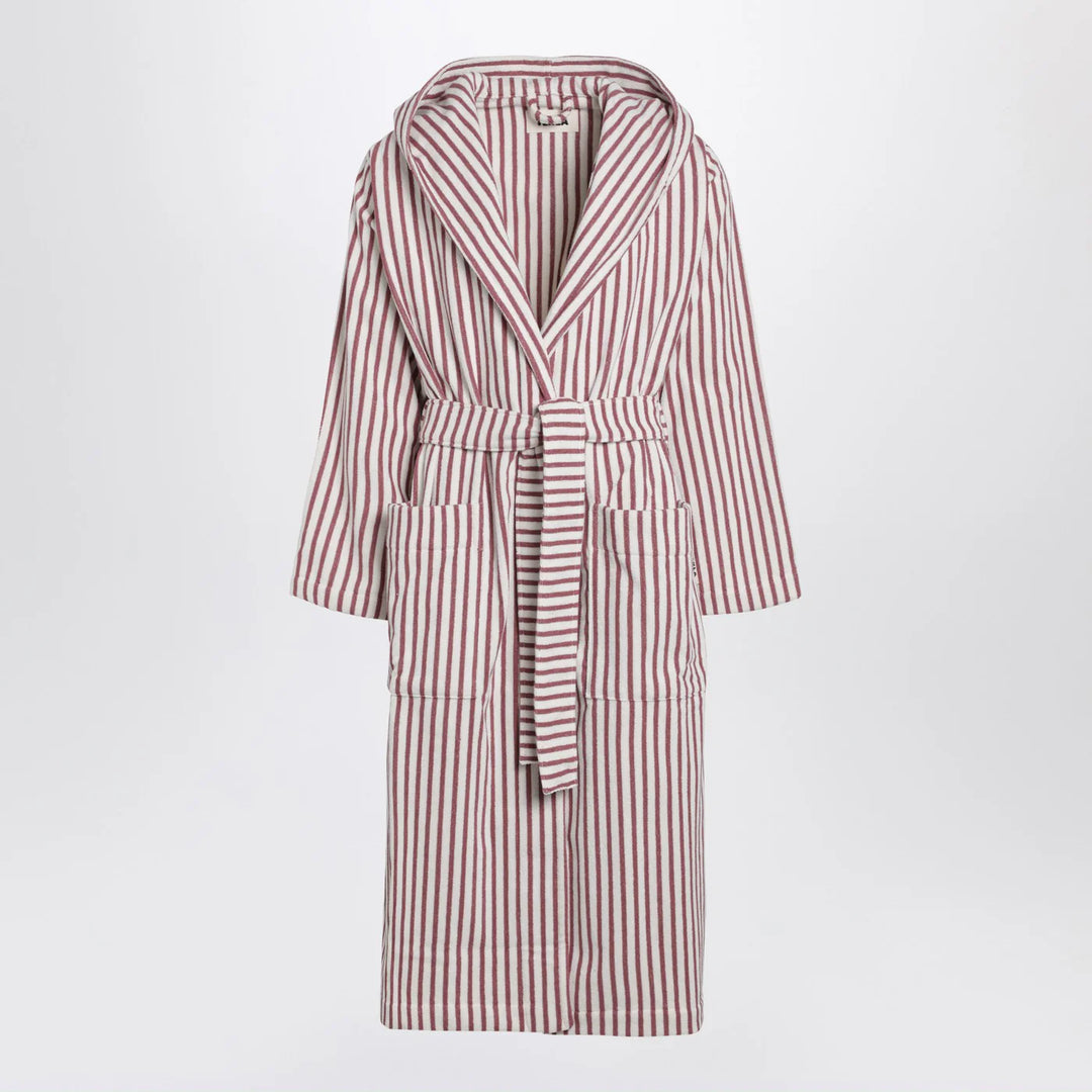 Tekla - Bathrobe white/dark pink striped
