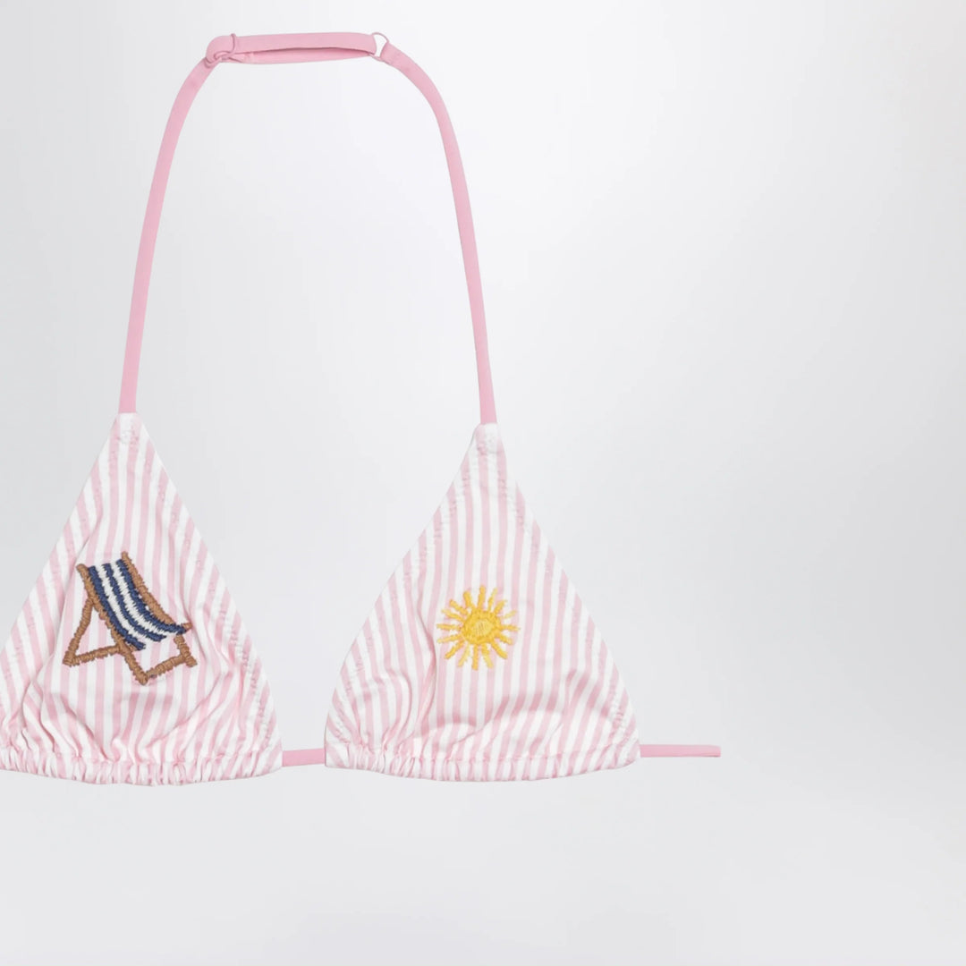 MC2 Saint Barth - Pink/white striped bikini with marine embroidery