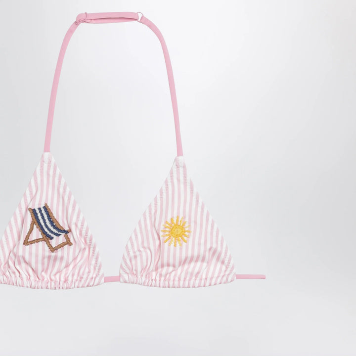 MC2 Saint Barth - Pink/white striped bikini with marine embroidery